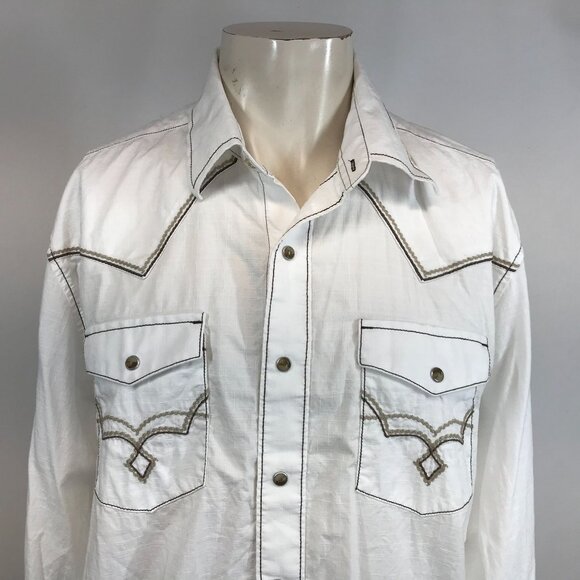 ROCK 47 BY WRANGLER - MEN'S XL- WHITE LONG SLEEVE SNAP CLOSURE WESTERN SHIRT - Picture 2 of 9